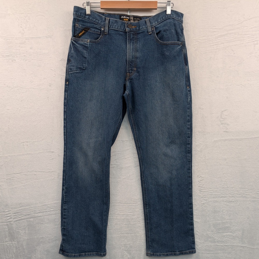 Ariat Jeans Men's 36x32 Blue Rebar M4 Relaxed Boot Medium Wash Workwear Western